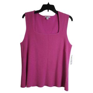 Bar III Tank Top Womens 2X Wild Pink‎ Nylon Stretchy Ribbed Square Neck Pullover